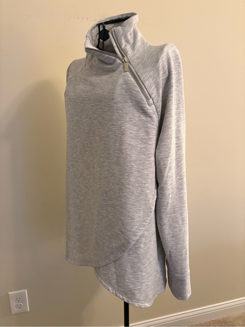 Jockey Light Gray Zip-Shoulder Cowl Neck Pullover